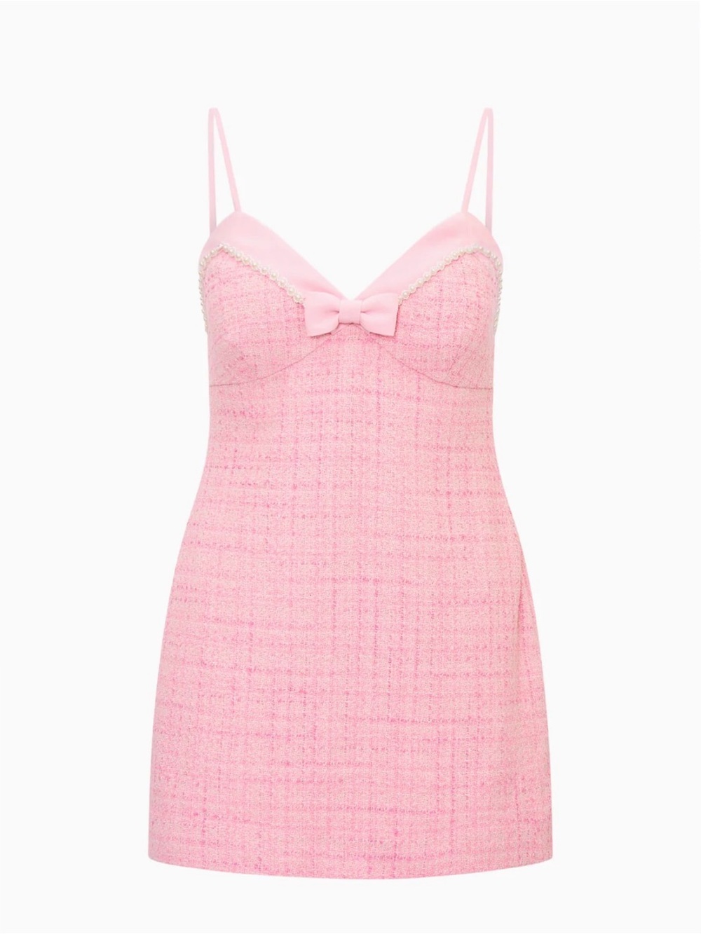 LoveShackFancy Florencio Tweed Mini Dress - slip dress with bow and pearls - Picture 1 of 9